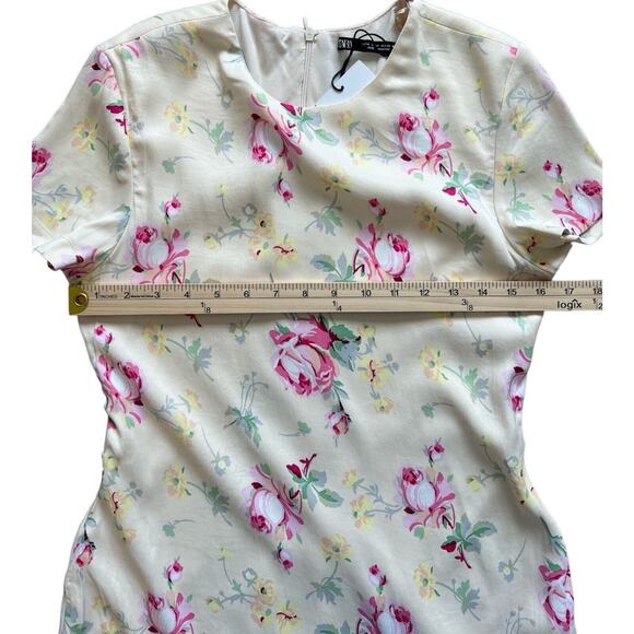 Zara Mini Dress Womens Medium Satin Effect Side Cutouts Floral Yellow Shift NWT - Picture 9 of 12